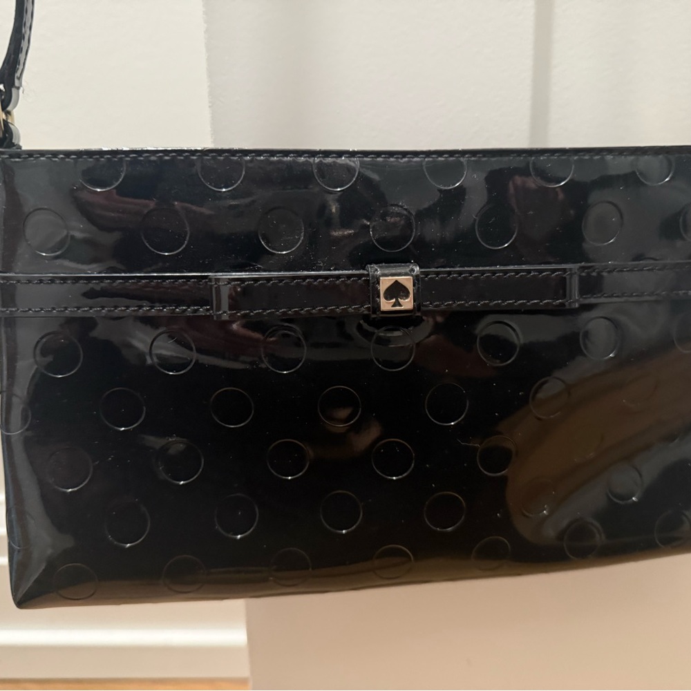 kate spade Black Patent Polka Dot Crissbody Clutch